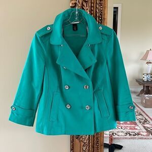 White House Black Market Women's 3/4 sleeve short Teal Jacket, Size 4 Cropped